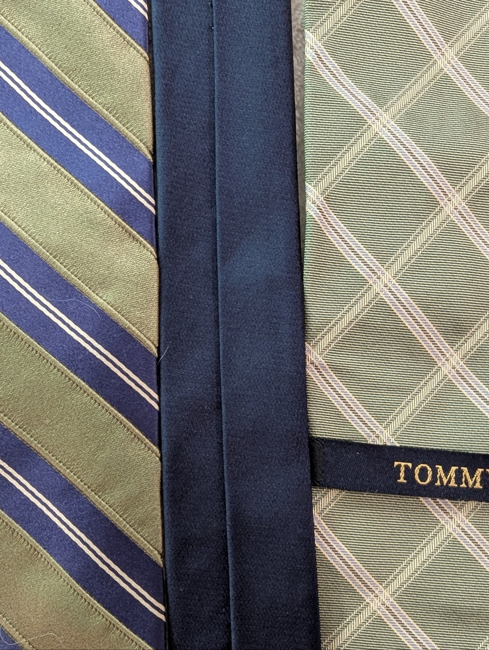 Set of Tommy Hilfiger Ties - Plaid/Green (NWT) and Striped/Olive And Navy Blue